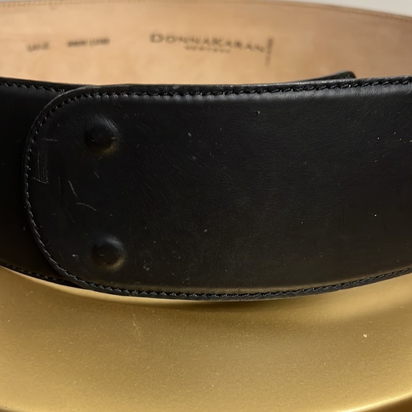 Vtg Donna Karan NY Italy Wide Leather Belt Size Large Black - Picture 3 of 8
